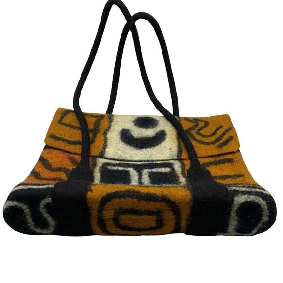 Handmade Felt Wool Boho Bag Purse Southwestern Double Strap By Tumar RARE - Picture 6 of 9